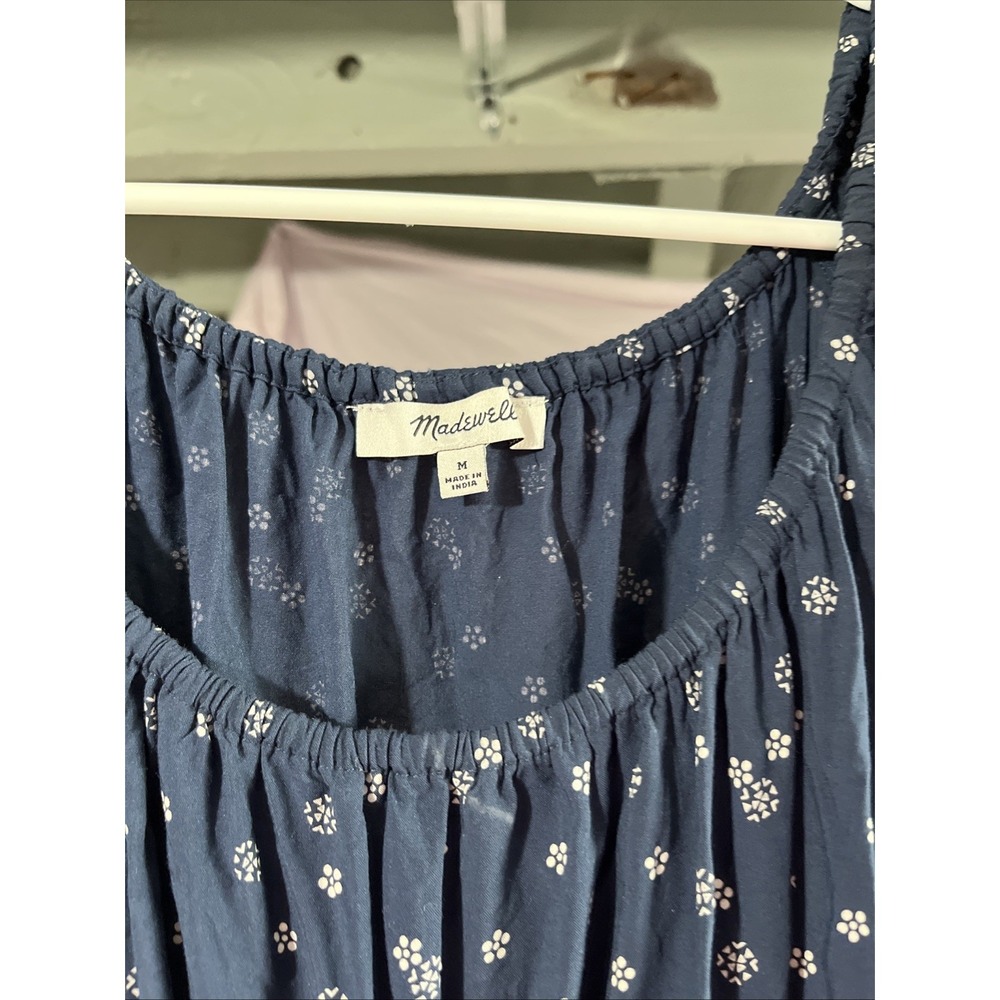 Madewell Size Med Sophia Wide Leg Jumpsuit Navy Blue Ditsy Floral Pockets - Picture 3 of 4